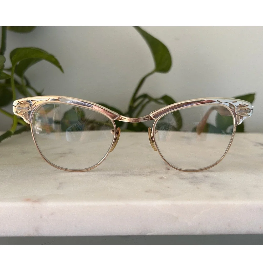 Vintage MCM 1950s Universal Optical Aluminum Cat Eye Glasses Frame 1/10 12K GF